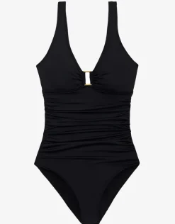 Lauren Ralph Lauren Beach Club Solids Ring OTS Swimsuit - Black Best
