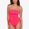 Lauren Ralph Lauren Beach Club Solids Ruched Strapless Swimsuit - Passionfruit Fashion