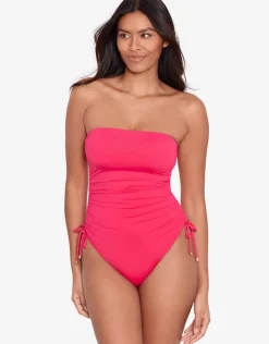 Lauren Ralph Lauren Beach Club Solids Ruched Strapless Swimsuit - Passionfruit Fashion