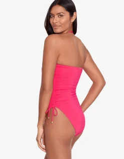 Lauren Ralph Lauren Beach Club Solids Ruched Strapless Swimsuit - Passionfruit Fashion