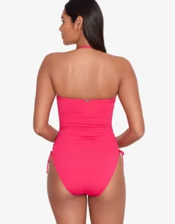 Lauren Ralph Lauren Beach Club Solids Ruched Strapless Swimsuit - Passionfruit Fashion