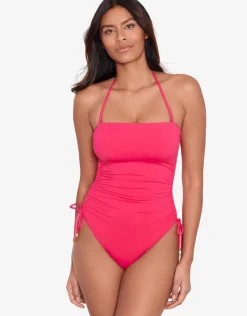 Lauren Ralph Lauren Beach Club Solids Ruched Strapless Swimsuit - Passionfruit Fashion