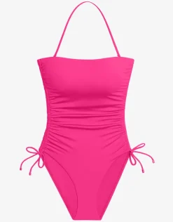 Lauren Ralph Lauren Beach Club Solids Ruched Strapless Swimsuit - Passionfruit Fashion