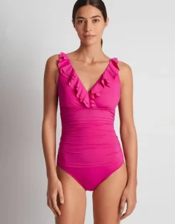 Lauren Ralph Lauren Beach Club Solids Ruffle Surplice Underwired Swimsuit - Freesia Pink Sale