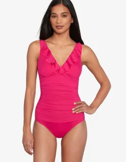 Lauren Ralph Lauren Beach Club Solids Ruffle Swimsuit - Orchid Hot