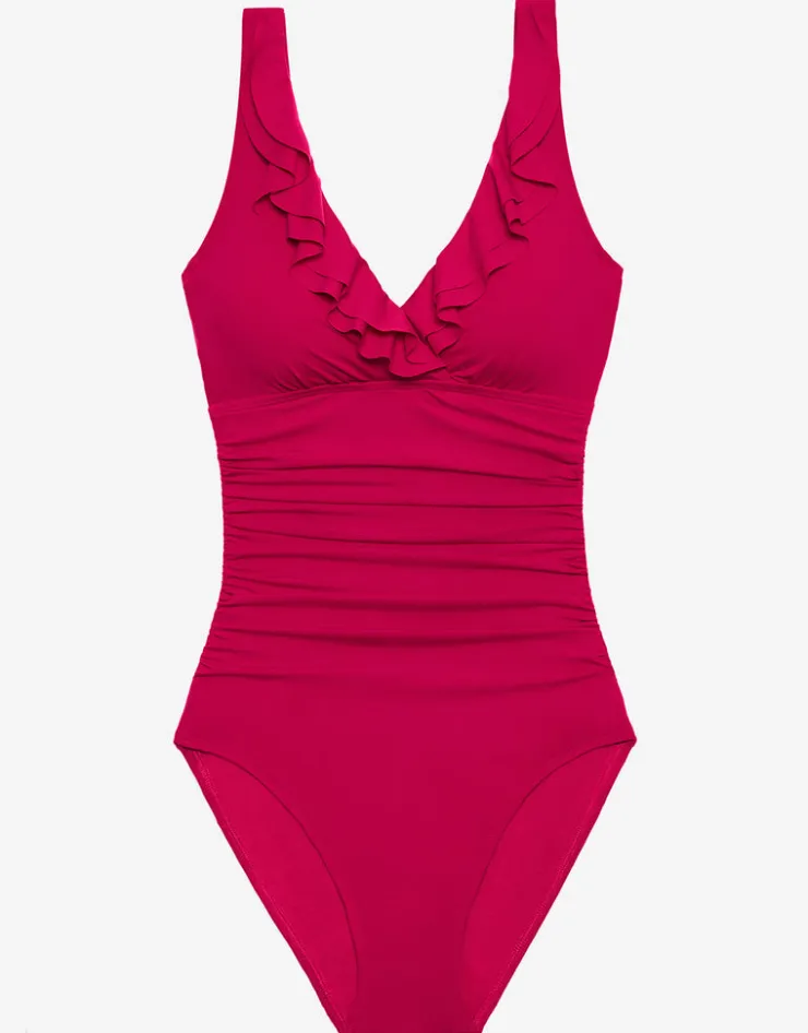 Lauren Ralph Lauren Beach Club Solids Ruffle Swimsuit - Orchid Hot