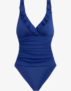 Lauren Ralph Lauren Beach Club Solids Ruffle Swimsuit - Sapphire Clearance