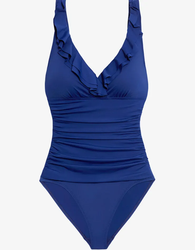 Lauren Ralph Lauren Beach Club Solids Ruffle Swimsuit - Sapphire Clearance
