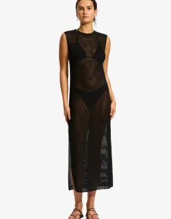 Seafolly Beach Edit Maxi Knit Dress - Black Clearance