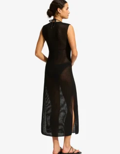 Seafolly Beach Edit Maxi Knit Dress - Black Clearance
