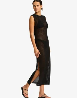 Seafolly Beach Edit Maxi Knit Dress - Black Clearance
