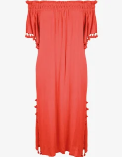 Watercult Beachwear Off the Shoulder Dress - Fiery Coral New