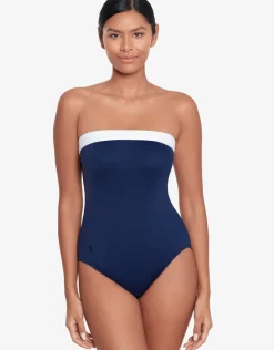Lauren Ralph Lauren Bel Air Modern Bandeau Swimsuit - Navy and White New