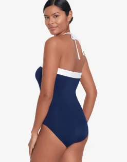 Lauren Ralph Lauren Bel Air Modern Bandeau Swimsuit - Navy and White New