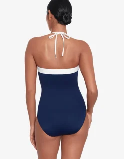Lauren Ralph Lauren Bel Air Modern Bandeau Swimsuit - Navy and White New