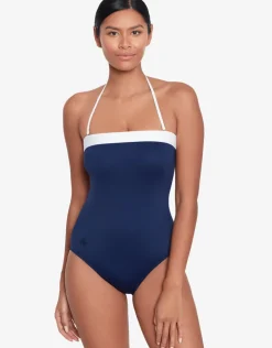 Lauren Ralph Lauren Bel Air Modern Bandeau Swimsuit - Navy and White New