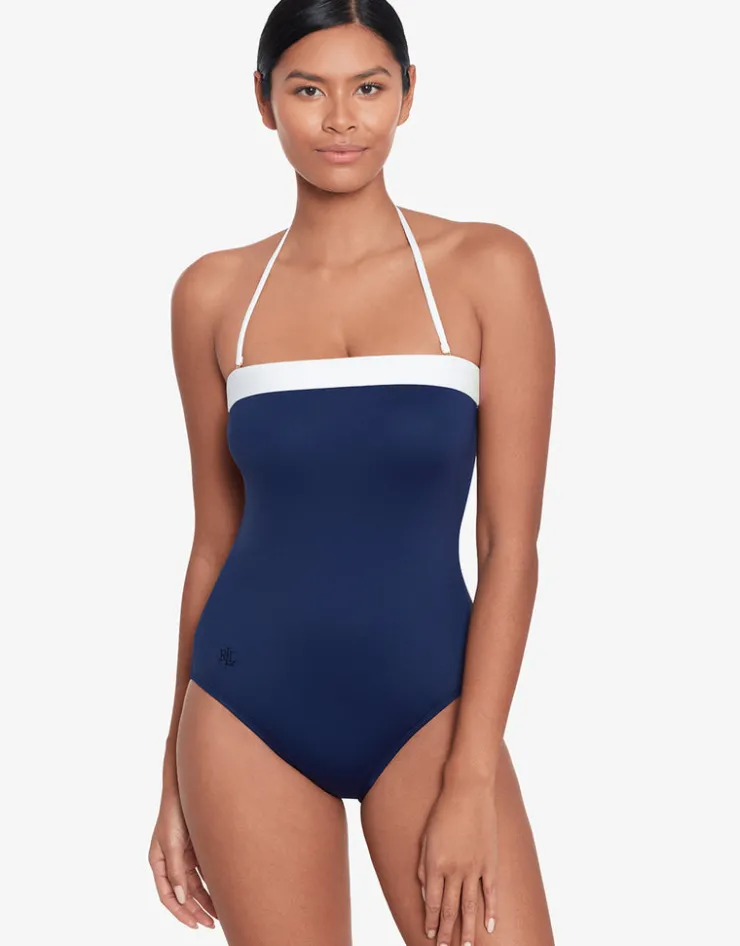 Lauren Ralph Lauren Bel Air Modern Bandeau Swimsuit - Navy and White New