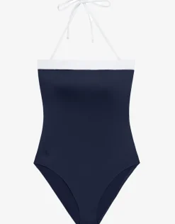 Lauren Ralph Lauren Bel Air Modern Bandeau Swimsuit - Navy and White New