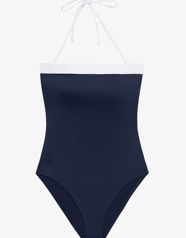 Lauren Ralph Lauren Bel Air Modern Bandeau Swimsuit - Navy and White New