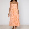 Juliet Dunn Bellflower Tie Back Midi Dress - Peach Discount