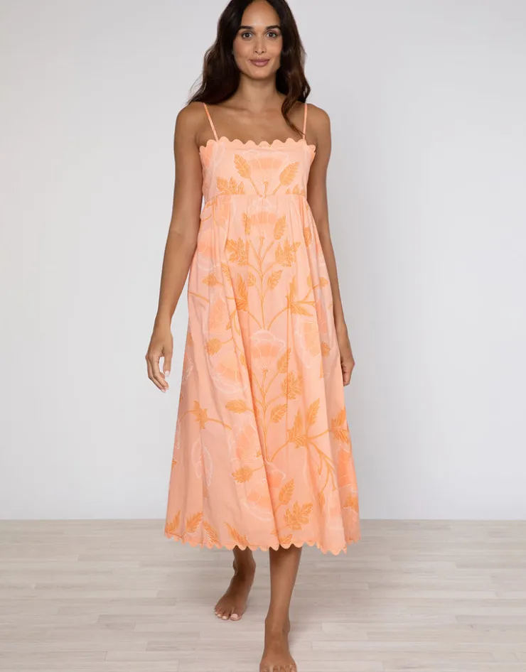 Juliet Dunn Bellflower Tie Back Midi Dress - Peach Discount