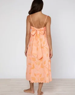 Juliet Dunn Bellflower Tie Back Midi Dress - Peach Discount