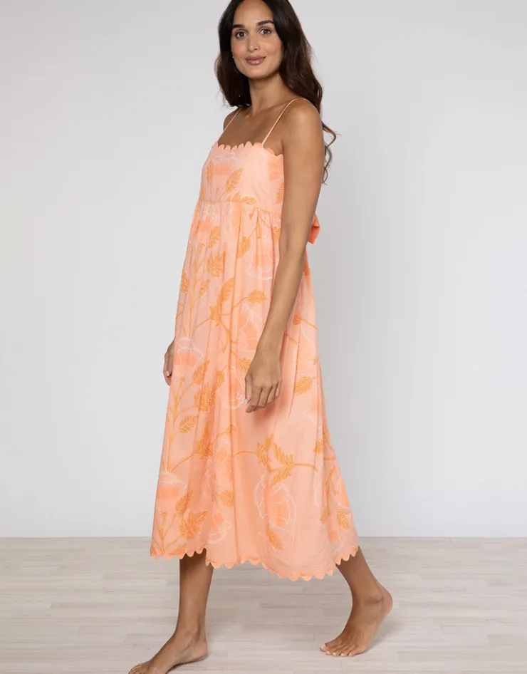 Juliet Dunn Bellflower Tie Back Midi Dress - Peach Discount