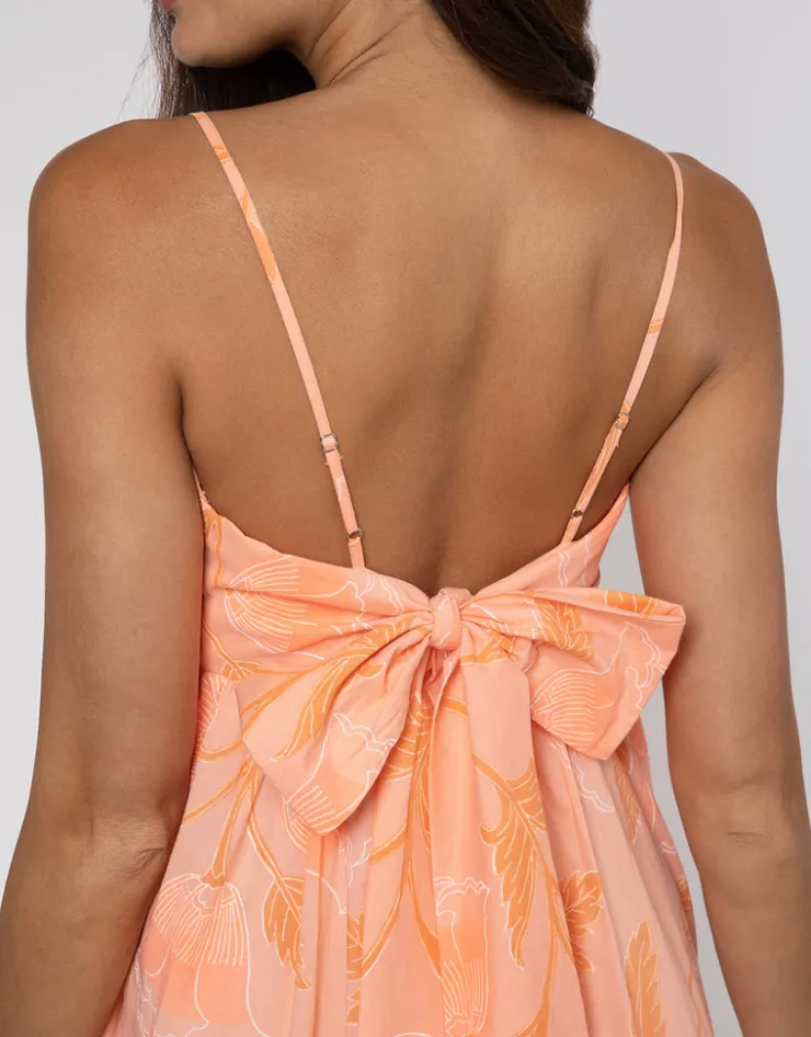 Juliet Dunn Bellflower Tie Back Midi Dress - Peach Discount