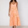 Juliet Dunn Bellflower V Neck Midi Dress - Peach Sale