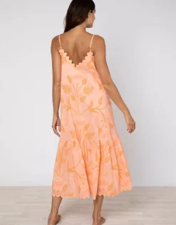 Juliet Dunn Bellflower V Neck Midi Dress - Peach Sale