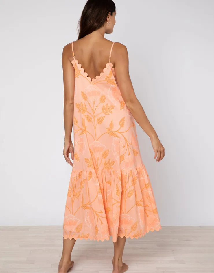 Juliet Dunn Bellflower V Neck Midi Dress - Peach Sale