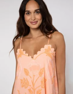 Juliet Dunn Bellflower V Neck Midi Dress - Peach Sale