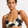 Seafolly Birds of Paradise DD Sweetheart Halter Bikini Top - Black Fashion