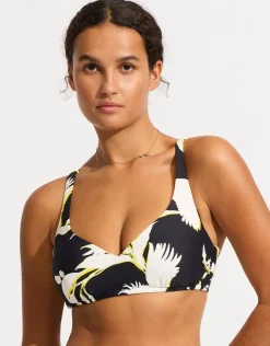 Seafolly Birds of Paradise DD Sweetheart Halter Bikini Top - Black Fashion