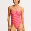 Seafolly Birds of Paradise Diamond Wire Bandeau Swimsuit - Chilli Red Online