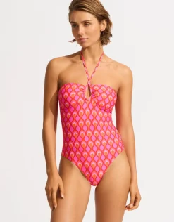 Seafolly Birds of Paradise Diamond Wire Bandeau Swimsuit - Chilli Red Online