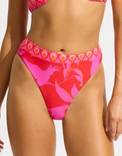 Seafolly Birds of Paradise High Rise Bikini Pant - Chilli Red New