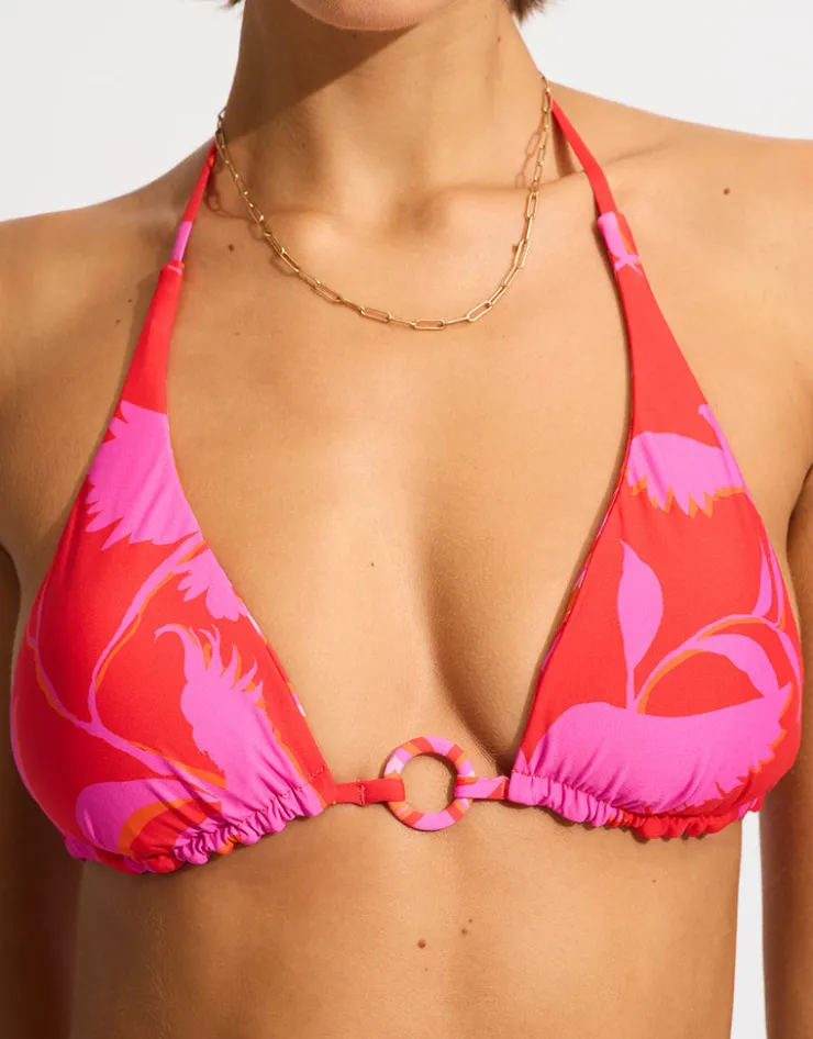 Seafolly Birds of Paradise Reversible Longline Tri Bikini Top - Chilli Red Fashion