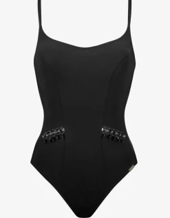 Maryan Mehlhorn Blackout Hand Embroidered Swimsuit - Black New