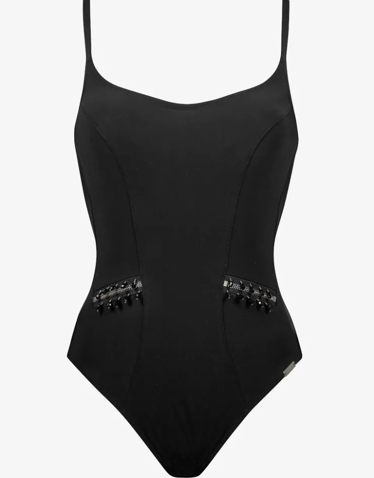 Maryan Mehlhorn Blackout Hand Embroidered Swimsuit - Black New