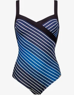 Charmline Blue Illusion Cross Front Swimsuit - Blue and White Outlet