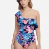 Gottex Bohemian Gypsy Ruffle One Shoulder Swimsuit - Navy Fashion