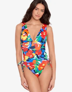 Lauren Ralph Lauren Bold Abstract Floral Ruched Plunge Swimsuit Online