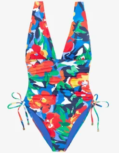 Lauren Ralph Lauren Bold Abstract Floral Ruched Plunge Swimsuit Online