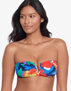 Lauren Ralph Lauren Bold Abstract Floral V Wire Bandeau Bikini Top New