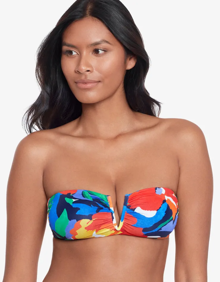 Lauren Ralph Lauren Bold Abstract Floral V Wire Bandeau Bikini Top New