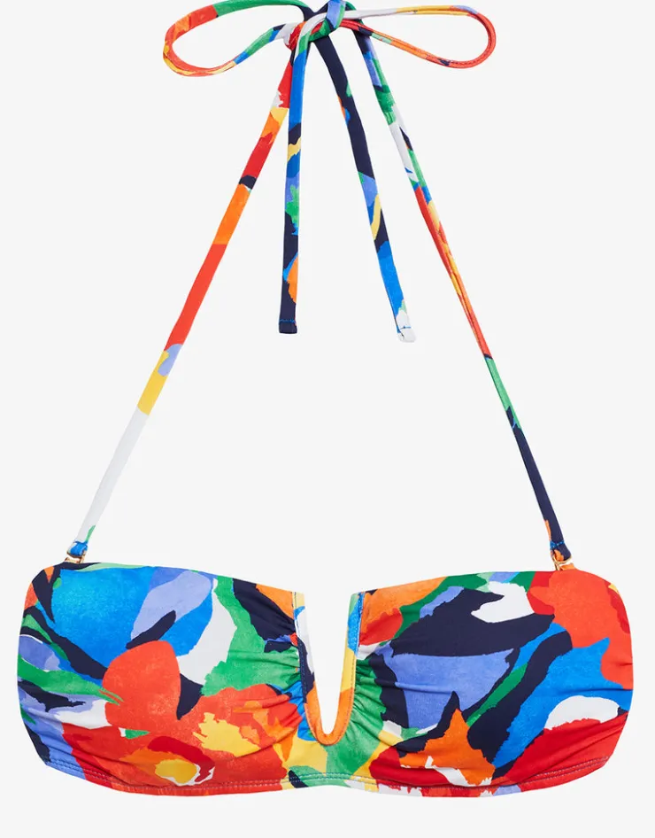 Lauren Ralph Lauren Bold Abstract Floral V Wire Bandeau Bikini Top New
