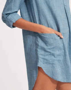 Seafolly Boyfriend Beach Shirt - Chambray Hot
