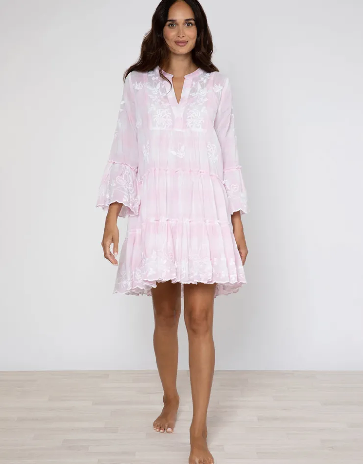 Juliet Dunn Butterfly Gingham Flared Sleeve Dress - Pink New