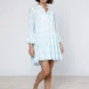 Juliet Dunn Butterfly Gingham Flared Sleeve Dress - Blue Best